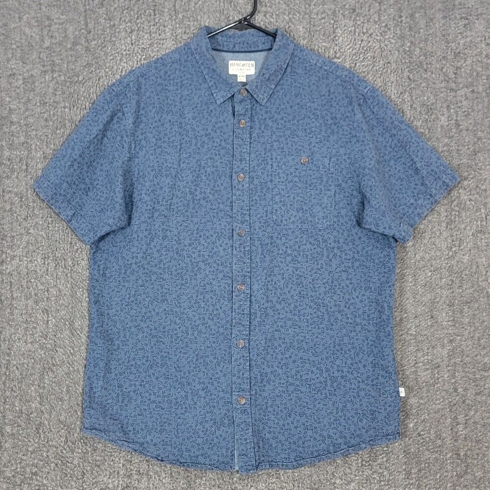 Hang Ten Shirt Mens Large Blue Geometric Cotton Short Sleeve Button Up